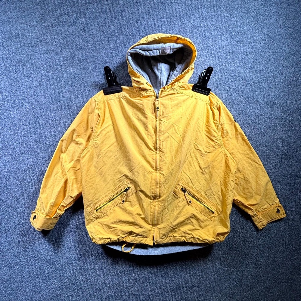Vintage G.H. Bass Rain Jacket Men's Medium Yellow Hooded Detachable Vest Liner